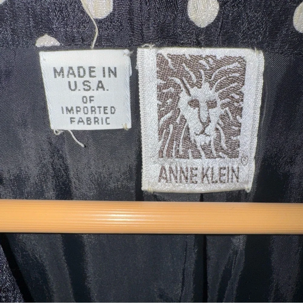 Vintage Anne Klein 2 pc Silk Skirt Suit Black Polka Dot Union Tag 10 Womens